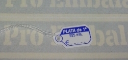 1.000 Etiquetas colgantes "PLATA 1ª LEY"  en tinta azul para Joyeria