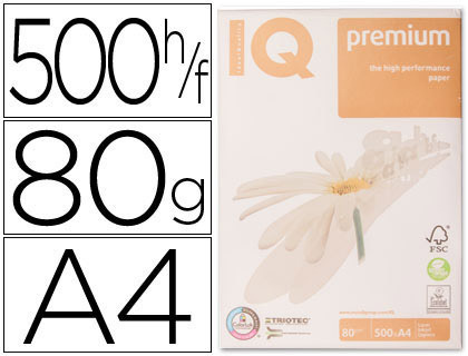 Paquete 500 hojas A4 80 grs IQ premium
