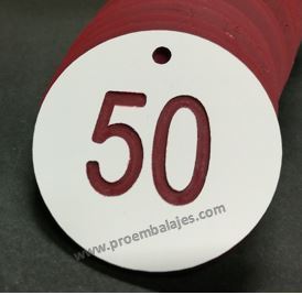 50 Fichas numeradas del 1 al 50 en Blanca/Roja