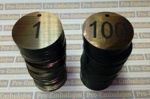 100 fichas guardarropas ORO numeración negro del 1 al 100