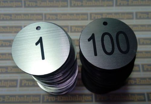 100 fichas guardarropas PLATA numeración negro del 1 al 100