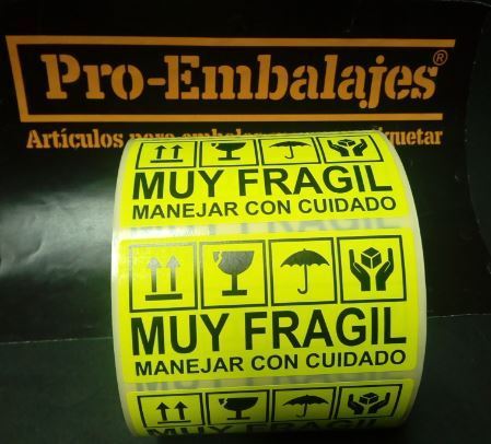 1.000 Etiquetas MUY FRAGIL - MANEJAR CON CUIDADO, 100x50 mm.
