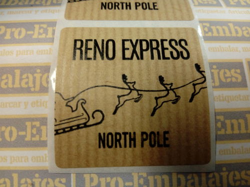 500 Etiquetas RENO EXPRESS - NORTH POLE  en papel verjurado kraft